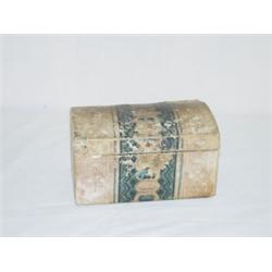 EARLY SM. DOMETOP WALLPAPER COVERED TRINKET BOX SIGNED W/ VERSE INSIDE