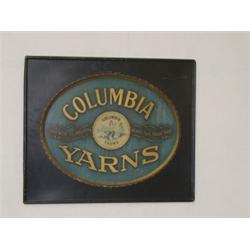 TIN SELF FRAMED ADVERTISING SIGN "COLUMBIA YARNS" (24" X 20")