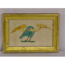 FOLKY WATERCOLOR EAGLE ON PAPER IN A LEMON GOLD FRAME (4 1/2" X 7 1/2")