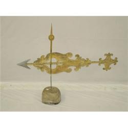 37" BANNER WEATHERVANE W/ ZINC ARROWHEAD & TRACES OF OLDER GUILDING