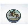 Image 1 : RARE 2 7/8" ROUND PAPIER MACHE SNUFF BOX W/ GEORGE WASHINGTON ON HORSEBACK (GENERAL WASHINGTON)