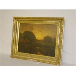 OIL ON BOARD IMPRESSIONIST WOODLAND LANDSCAPE SIGNED G. WOOD (?) (23 1/2" X 31 1/2")