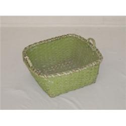 EARLY 14" SPLINT HANDLED BASKET W/ OLDER APPLE GREEN PAINT