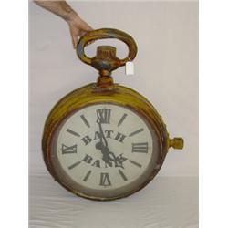 36" 19TH CENT. PAINTED ZINC & IRON BANK CLOCK-BATH ME
