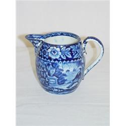 3 1/4" DARK BLUE HISTORICAL STAFFORDSHIRE BARREL FORM CREAMER - LAFAYETTE AT FRANKLINS TOMB