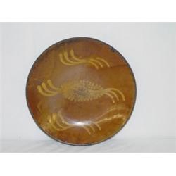 10" REDWARE PLATE W/ YELLOW SLIP DECORATION