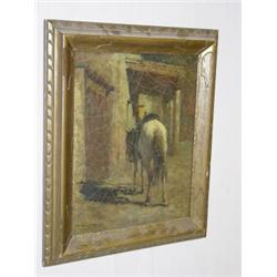 OIL ON CANVAS NIGHT SCENE OF HORSE OUTSIDE TAVERN SIGNED F. TENNEY JOHNSON (FRANK TENNEY JOHNSON, 18