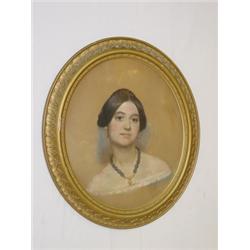 OVAL PASTEL OF YOUNG LADY SIGNED ON BACK VICTORINE DE SOTO (?) (22 1/2" X 18 3/4")