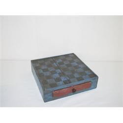UNUSUAL LATE 19TH CENT. PAINTED GAME BOARD BOX W/ DRAWER