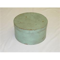 9 3/4" ROUND WOODEN PANTRY BOX W/ OLDER TEAL GREEN PAINT