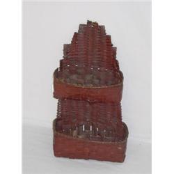 EARLY PAINTED 2 TIER WALL BASKET IN RED PAINT