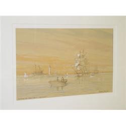 WATERCOLOR TITLED SHIPPING OFF BRANT POINT - NANTUCKET SIGNED FREDERICK TORDOFF (10 3/4" X 16 3/4")