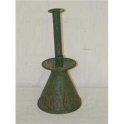 TIN PUSHUP CANDLESTICK W/ WEIGHTED BASE IN OLD GREEN PAINT