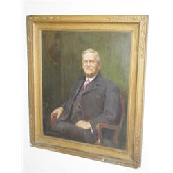 OIL ON CANVAS PORTRAIT OF DISTINGUISHED GENTLEMAN SEATED SIGNED MELBORNE H. HARDWICK (35 1/2" X 30")
