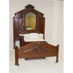 FANTASTIC VICTORIAN WALNUT 3 PC. MARBLE TOP BEDROOM SUITE - BED, CHEST & COMMODE