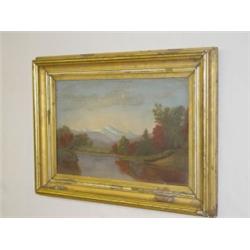 OIL ON CANVAS MOUNTAIN LANDSCAPE, UNSIGNED (11 1/2" X 17 1/4")