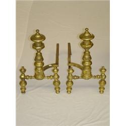 PR. EARLY PAGODA STYLE BRASS ANDIRONS SIGNED J. GRIFFTHS & MORGANS