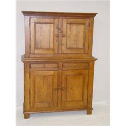 19TH CENT. 2 PART BLIND FRONT PINE WALL CUPBOARD