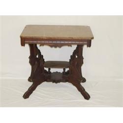 NICE VICTORIAN WALNUT MARBLE TOP TABLE W/ CARVED SWAN LEGS