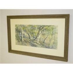 WATERCOLOR WOODLAND LANDSCAPE SIGNED C. SCOTT WHITE 1893 (12 1/2" X 26 1/2")