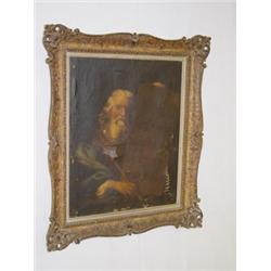 OIL ON CANVAS MAN W/ TABLET IN OLD MASTER STYLE, UNSIGNED (23 1/2" X 18 1/2")