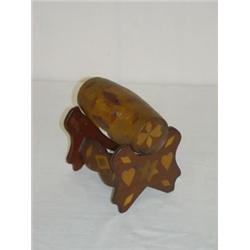 EARLY 20TH CENT. FOLKY WOODEN KEG ON STAND W/ HEARTS, STARS, & DIAMOND INLAYS