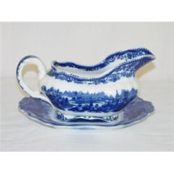 2 PC. FLOW BLUE GRAVY W/ UNDERTRAY - NONPAREIL BY MIDDLEPORT POTTERY