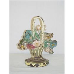 8" CAST IRON BASKET OF FLOWERS DOORSTOP