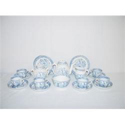 22 PC. ENGLISH CHILDS BLUE TRANSFER TEA SET