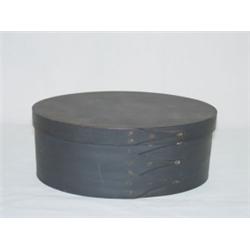 8 1/2" 4 FINGERED 20TH CENT. SHAKER TYPE OVAL PANTRY BOX W/ BLACK PAINT
