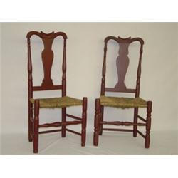 PR. PAINTED COUNTRY YOKE BACK QUEEN ANNE SIDE CHAIRS W/ RUSH SEATS