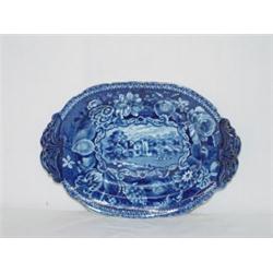 8 1/2" DARK BLUE STAFFORDSHIRE GRAVY UNDERTRAY SELECT VIEWS BY R. HALLS - LUSCOMEE DEVONSHIRE