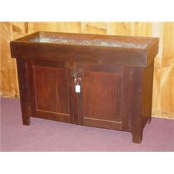 19TH CENT. WALNUT DRY SINK W/ 2 DOOR RAISED PANEL FRONT W/ COPPER LINER