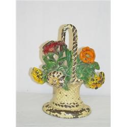 8" CAST IRON BASKET FLOWERS DOORSTOP
