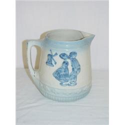 6 3/4" BLUE & WHITE STONEWARE PITCHER W/ DUTCH CHILDREN