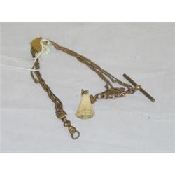 VICTORIAN GOLD FILLED WATCH FOB W/ SCRIMSHAWED IVORY CHARM W/ SAILING SHIP