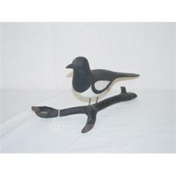 CARVED & PAINTED BLACKBIRD ON BRANCH