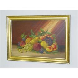 OIL ON CANVAS STILL LIFE FRUIT, UNSIGNED (14" X 21.5")