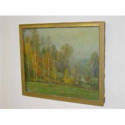 OIL ON CANVAS MEADOW LANDSCAPE, UNSIGNED (POSSIBLY WM. LAVALLEY) (14" X 16 1/2")