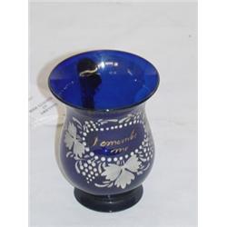 4 1/2" BLOWN COBALT MUG ENAMEL PAINTED REMEMBER ME