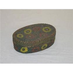 8 1/2" OVAL PAINT DECORATED LIDDED BASKET