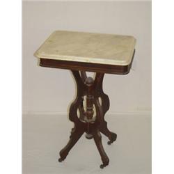 SM. VICTORIAN WALNUT MARBLE TOP TABLE