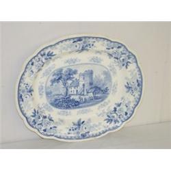 15" BLUE TRANSFER STAFFORDSHIRE PLATTER-RUINS PATTERN