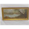 Image 1 : PRIMITIVE OIL ON ARTIST BOARD WOODLAND LAKE SCENE, UNSIGNED (6" X 12")