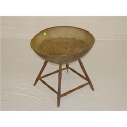 EARLY TURNED WOODEN BOWL W/ WINDSOR LEG BASE