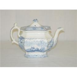 LIGHT BLUE TRANSFER STAFFORDSHIRE TEAPOT