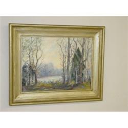 OIL ON CANVAS WOODLAND SCENE SIGNED I.J. MATHESON (11 1/2" X 15 1/2")