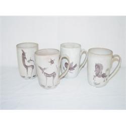 SET (4) DECORATED SCHEIER POTTERY MUGS