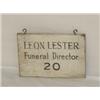Image 1 : 10 1/2" PAINTED TRADE SIGN - LEON LESTER FUNERAL DIRECTOR 20