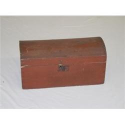 19TH CENT. PAINTED DOME TOP DOCUMENT BOX IN OLD RED PAINT